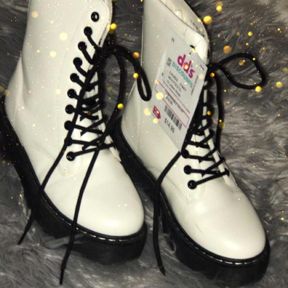 White combat boots.